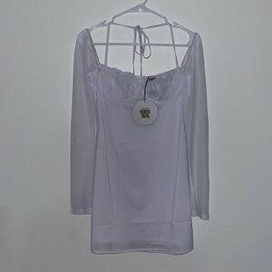 Princess Polly Dyer Sheer Sleeve Mini Dress White Low Impact